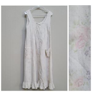 Cotton Nights Nightgown Women Small 6 Cream  Floral Sleeveless Ruffle Lace
